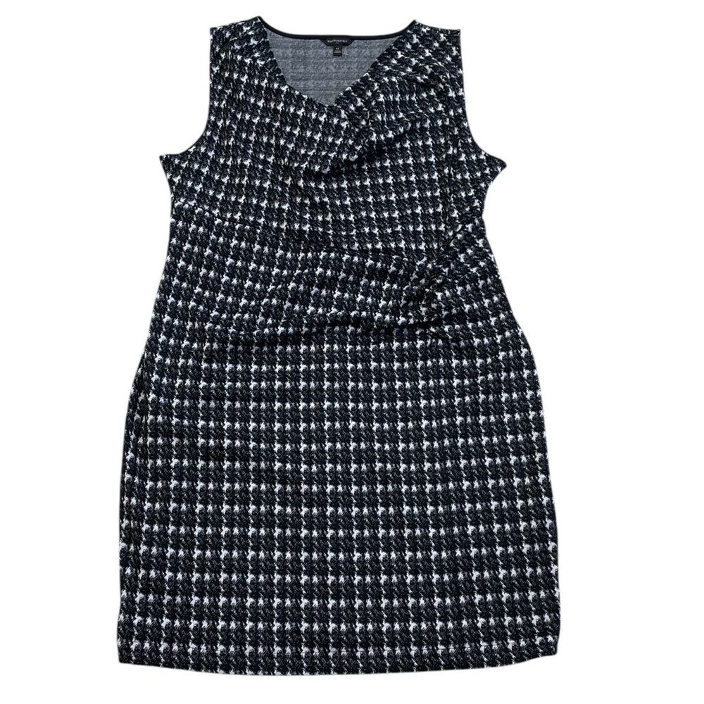 Banana Republic Black White Houndstooth Sheath Dress Drape Neck Size XL - Picture 3 of 13